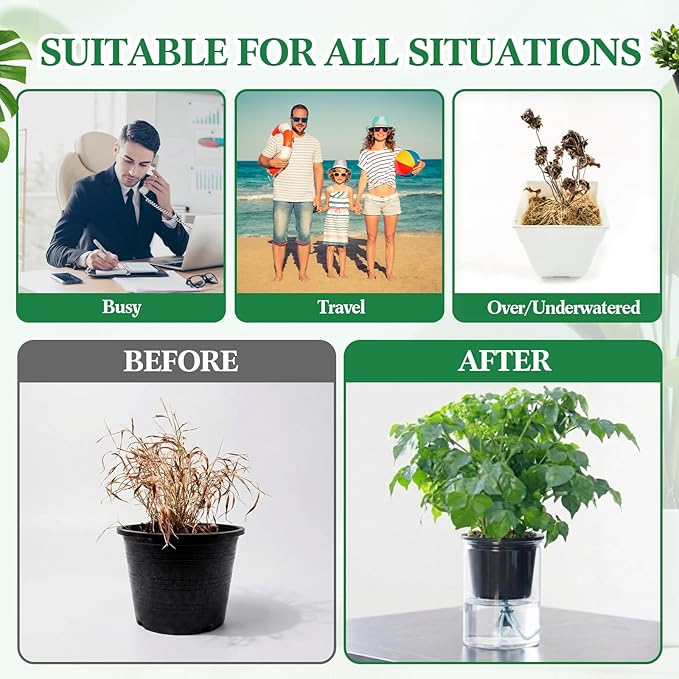 20 Pack Self Watering Spikes for Indoor Outdoor Plants, Automatic Plant Watering Stakes with 32.8ft Capillary Wick Rope, DIY Vacation Waterer for Potted Plant Seedling Garden Pot (Small)