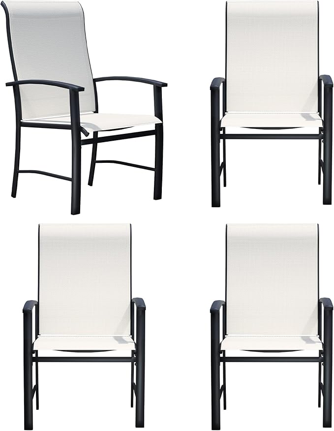 Patio Dining Chairs Set of 4, Outdoor Dining Chairs with High Back, Metal Outdoor Chair Set with Comfort and Durability, Patio Chair for Deck Lawn Kitchen Garden Backyard, Oyster Beige
