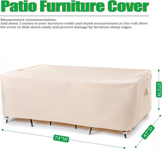 F&J Outdoors Patio Furniture Covers, Waterproof UV Resistant for Table & Chairs Set, Beige, 74"x47"
