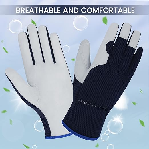 Gardening Gloves, Garden Gloves for Women and Men, Thorn Proof Working Gloves, Durable Leather Work Garden Gloves for Yard & Outdoor Work, Blue, XL