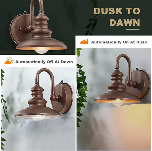 LONEDRUID Dusk to Dawn Sensor Outdoor Gooseneck Barn Light Fixtures Rustic Exterior Wall Sconce Lighting Waterproof Outside Porch Lantern Farmhouse Wall Mount Lamp for House Garage Patio