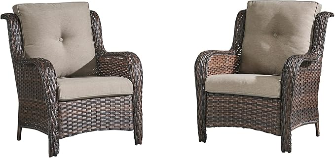 HUMMUH Outdoor Furniture 4 Pieces Patio Furniture Set Wicker Outdoor Sectional Sofa with 2 Patio Chairs,Coffee Table(Grey/Blue)
