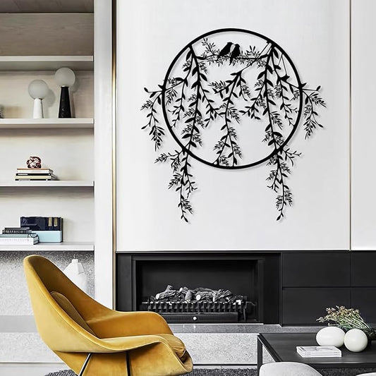 Birds on Branch Metal Wall Decor, Metal Tree Leaf Wall Art, Olive Branch Artwork, Birds Wall Decor, Olive Wall Art, Bird Decorations for The Home, Farmhouse, Living Room (Gold, 24"x23" | 60x58cm)