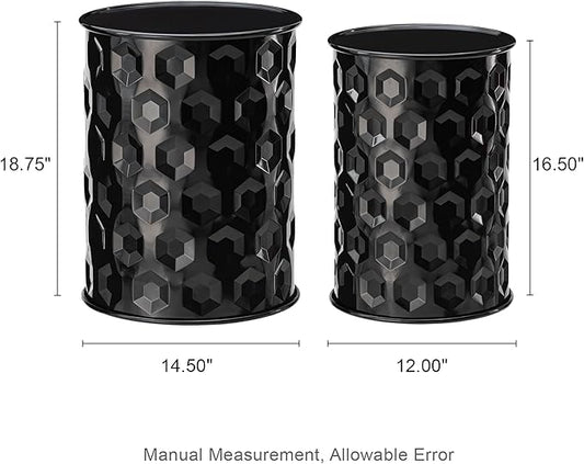 Glitzhome Outdoor Side Tables for Patio, Nesting Round Metal End Tables, Set of 2 Planter Stand, Small Round Honeycomb Texture Garden Stools, Black