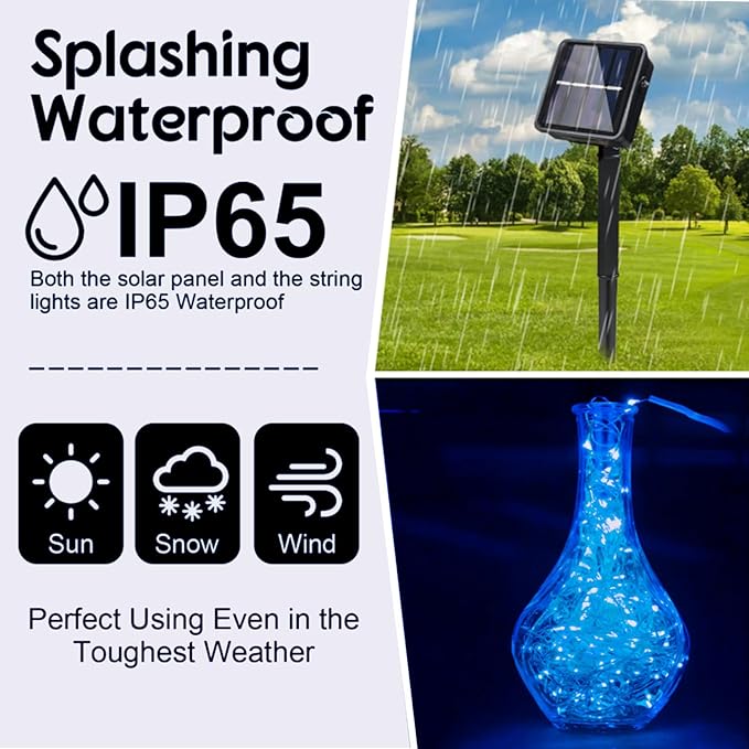 4 Pack Solar Powered Copper Wire String Lights Outdoor, Total 400 LEDWaterproof 8 Modes Fairy Lights for Garden, Patio, Party, Yard, Christmas (Blue)
