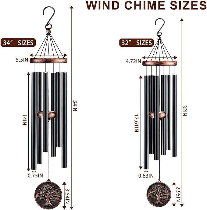 Wind Chimes for Outside, Vintage Tree of Life Deep Tone Wind Chime Outdoor Clearance, Memorial/Festivals/Birthday Gift for Mom Dad Women Grandma, Garden Porch Patio Decor (32" Tree of Life)