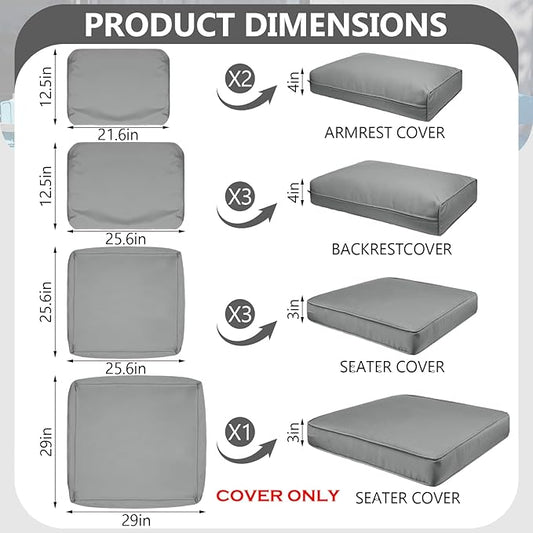 9 Piece Outdoor Patio Waterproof Cushion Covers, Fits 4-Seat Wicker Rattan Sectional Couch Chair Furniture Cover Replacement Set - Fade-Resistant Patio Cushion Covers with Zipper