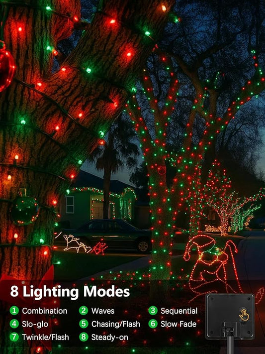 4 Pack Solar Christmas Lights Outdoor Waterproof, 132FT 400LED Solar String Lights Green Wire Fairy Lights, Solar Twinkle Lights with 8 Lighting Modes for Xmas Garden Decorations (Red&Green)