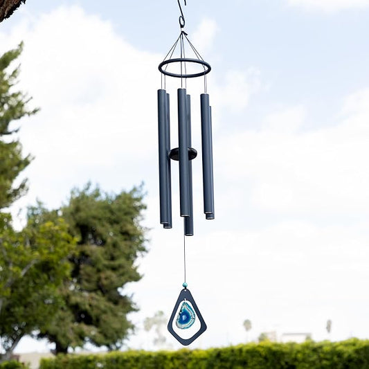 Alpine Corporation 39" Aluminum Tuned Wind Chimes with Blue Gemstone Windcatcher, Blue