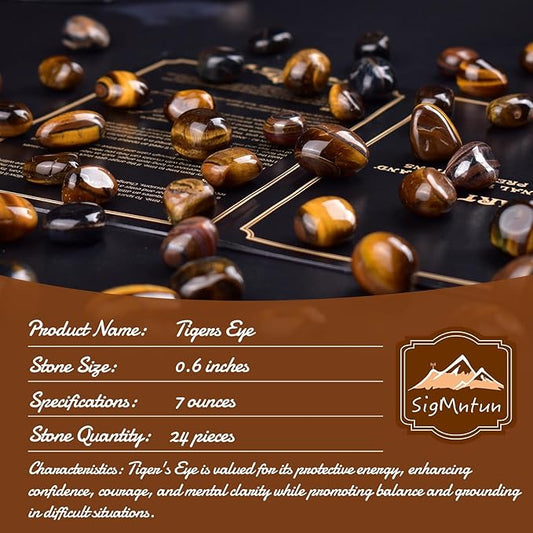 Tigers Eye Healing Crystal Stone Set - 24 Pieces, 0.6" Natural & Polished Stones for Healing, Meditation, Reiki, Chakra, Crafting & Decoration