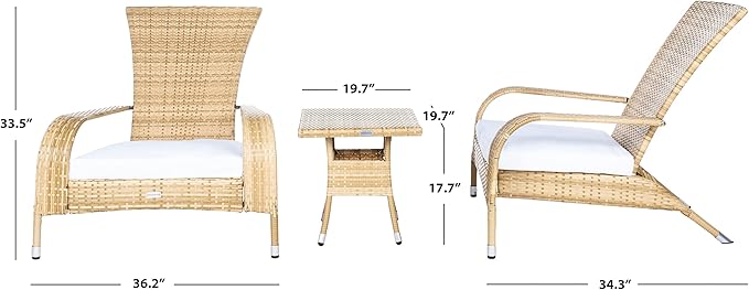 SAFAVIEH Outdoor Collection Edna Natural/White Cushion 3-Piece Lounge Set with Table (PAT7719D)