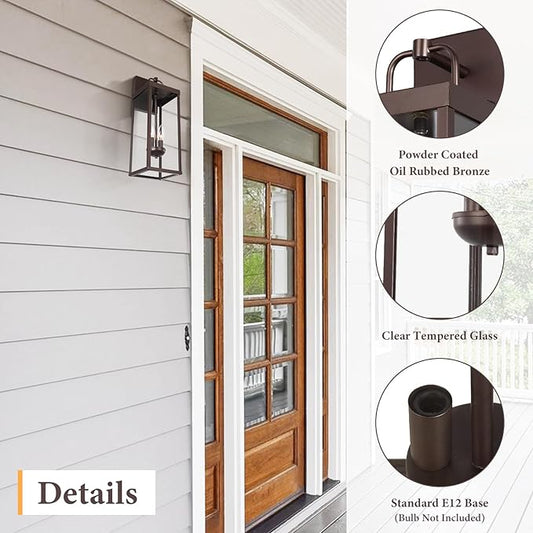 Outdoor Wall Sconce Light, 20 Inch Tall Transitional Exterior Wall Lighting with Clear Glass, Modern Outside Bronze Carriage Lantern Lamp for Front Porch Garage Garden Patio Corridor Doorway