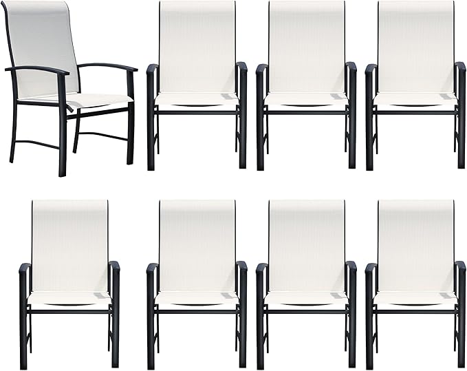 Patio Dining Chairs Set of 8, Outdoor Dining Chairs with High Back, Metal Outdoor Chair Set with Comfort and Durability, Patio Chair for Deck Lawn Kitchen Garden Backyard, Oyster Beige