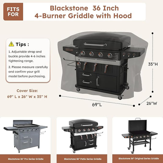 MR. COVER Griddle Cover for Blackstone 36 Inch Griddle with Hood - Heavy Duty 600D Waterproof Cover, UV & Wind Resistant, Air Vent, Double Buckle Straps, Fits Blackstone 36" 4 Burner