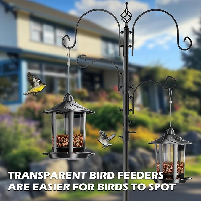 Birdream 2 Pack Bird Feeders for Outdoor Hanging, Assembly Required, 1-Min Easy Setup, Charming Castle Design, Attracting Cardinals Chickadees Goldfinches & Sparrows - Black