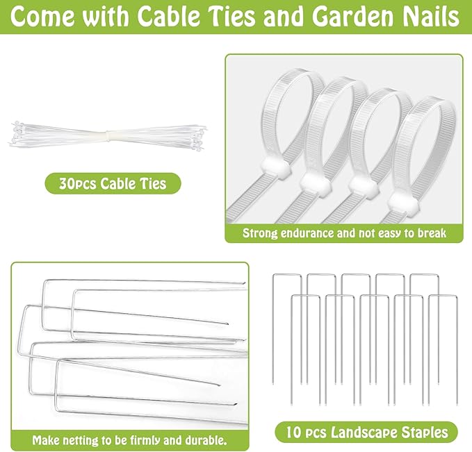 Mckanti 10x30FT Garden Mesh Netting, Fine Plant Covers with 30Pcs Cable Ties & 10Pcs Nails, Bed Netting Cover for Plants, Vegetables, Greenhouse, Patio Barrier Net