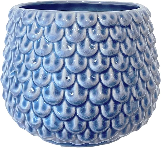 Bloomingville Stoneware Flower Pot Pinecone, Planter Cache Pot, Size M (5,25''), Blue