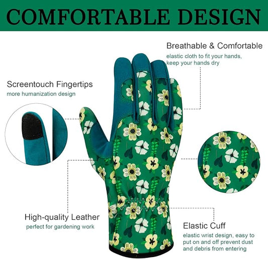 Leather Gardening Gloves for Women Thorn Proof Garden Gloves Touch Screen Working Gloves Gifts,M