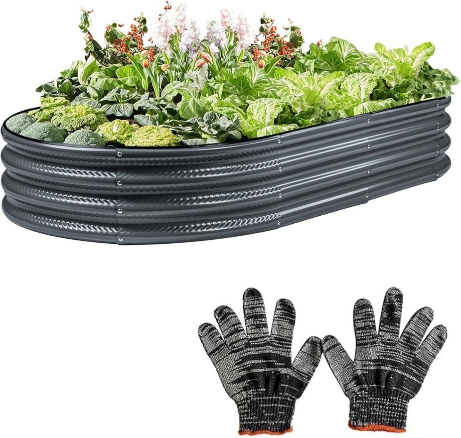 6×3×1 ft Grey Raised Garden Bed for Outdoor, Easy Assembly & Rust-Resistant Galvanized Planter Box for Vegetables, Flowers & Herbs