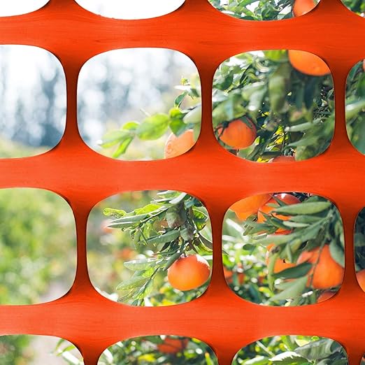 Houseables Plastic Mesh Fence, Construction Barrier Netting, Orange, 4'x100' Feet, 1 Roll, Garden Fencing, Fences Wrap, Above Ground, for Snow, Poultry, Chicken, Safety, Deer, Patio, Garden Netting