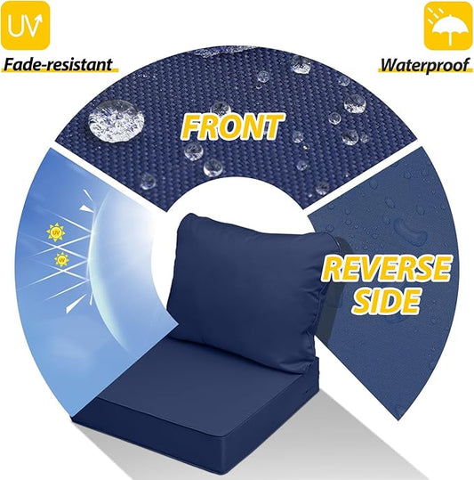 AAAAAcessories Outdoor Seat Cushions for Chairs, Fade-Resistant, Waterproof Patio Furniture Replacement Cushions, 24" x 24" x 5" + 24" x 19", Navy Blue