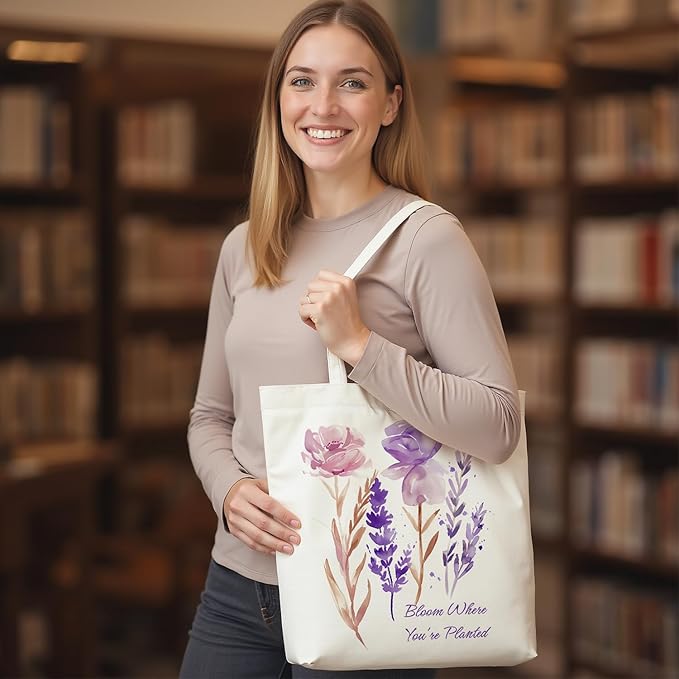itgowisa Canvas Tote Bag for Women, Tote Bag with Zipper Inner Pocket, Zippered Canvas Bag for Shopping Work Grocery Everyday