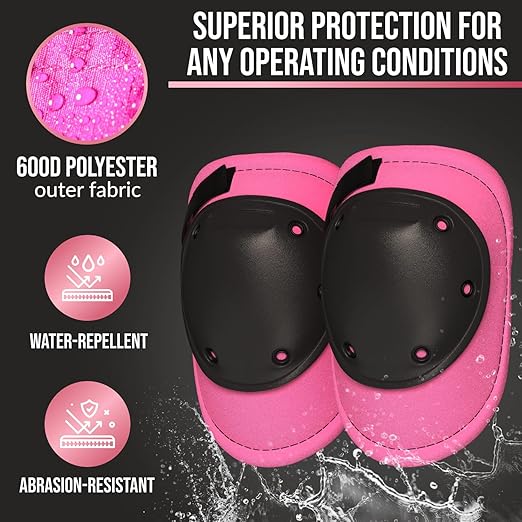 Foam Knee Pads for Women with HDPE Anti-Slip Cap, Pink and Black, 1 Pair - Adjustable Multi-Sized Fastening, Made in USA - Guards for Gardening, Flooring, or Construction