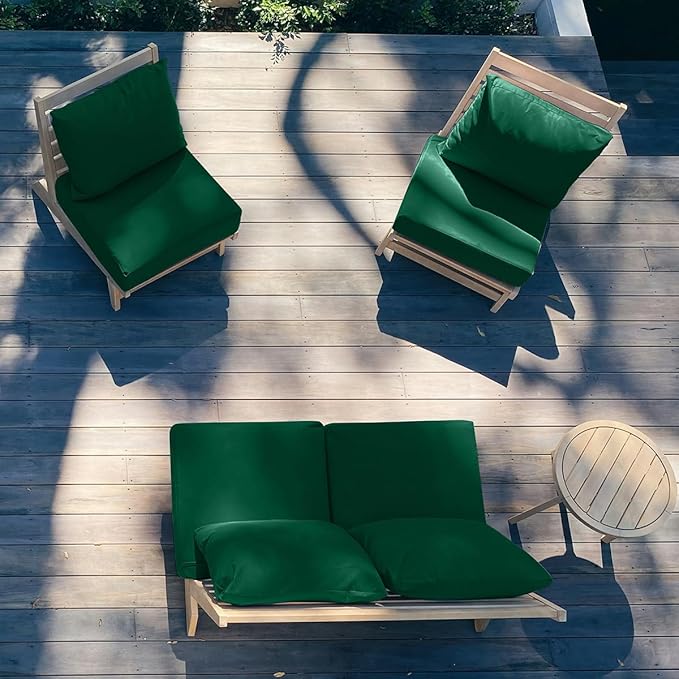 Sundale Outdoor Olefin Deep Seat Cushion Set of 2, Patio Chair Cushion and Pillow, Water-Resistant Sectional Sofa Pad with Straps Dark Green, 24 x 24 x 6 Inches