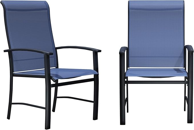 Patio Dining Chairs Set of 2, Outdoor Dining Chairs with High Back, Metal Outdoor Chair Set with Comfort and Durability, Patio Chair for Deck Lawn Kitchen Garden Backyard, Blue
