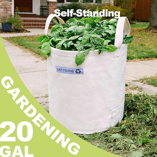 Collapsible Canvas Garden Bag 20 Gallon, Heavy Duty Reusable Lawn and Leaf Yard Waste Bag with 4 Handles, Tear-Resistant for Lawn Clippings, Storage, Moving