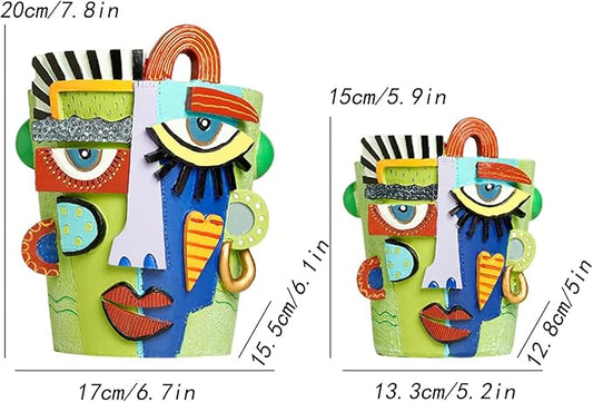 Picasso Abstract Face Flower Pot Colorful Art Flower Vase with Facial Expressions Unique Head Planter for Indoor Outdoor Cute Plant Decor (Large)