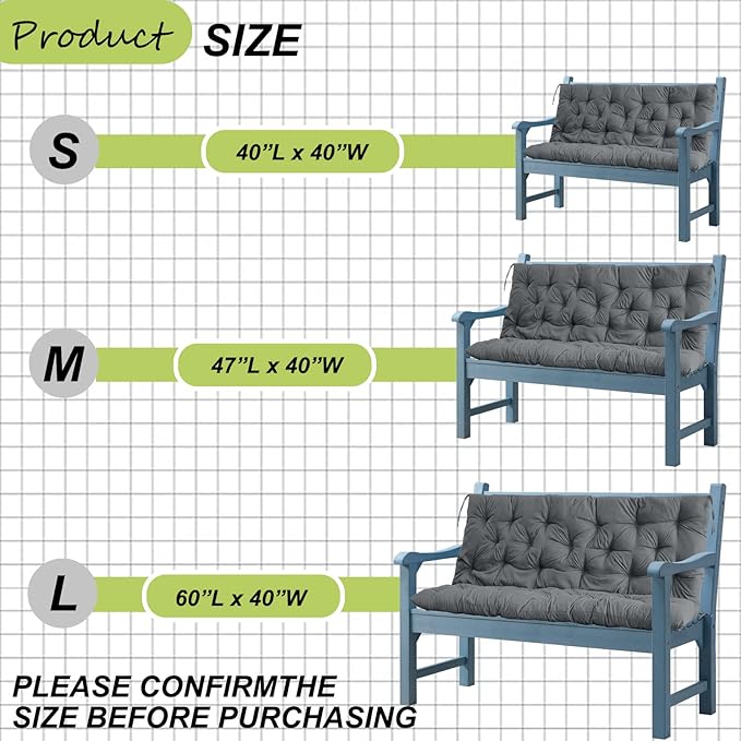 Replacement Cushions for Swing, Waterproof Porch Swing Cushion, 2-3 Seat Replacement Swing Seat Cushion with Backrest and Ties for Patio Backyard Porch Garden(Dark Grey 40 * 60 in)