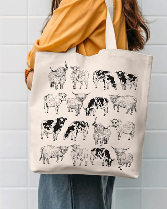 AUSVKAI Canvas Tote Bag Aesthetic for Women, Cute Reusable Cloth Cotton Bags for Shopping Beach Grocery