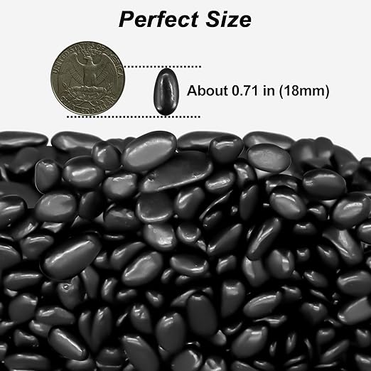 Garden Landscaping Stones,Landscaping Pebbles,River Rocks,Decorative Ornamental Pebbles,Gravel Filler for Home Decoration Flower Bed Fish Tank Plants Vases Succulents (1, Black, 1 Pound)