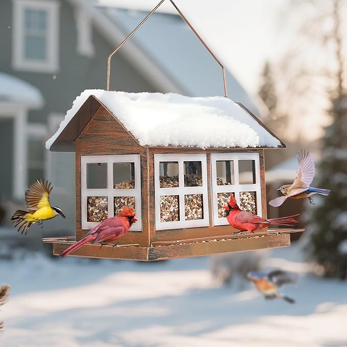 Bird Feeders for Outdoors, 6lb Large Capacity, Weatherproof | IWNTWY Bird Feeders, Heavy Duty Metal Bird Feeder for Outdoors Hanging, Weatherproof 6lb Large Capacity Wild Birdfeeder