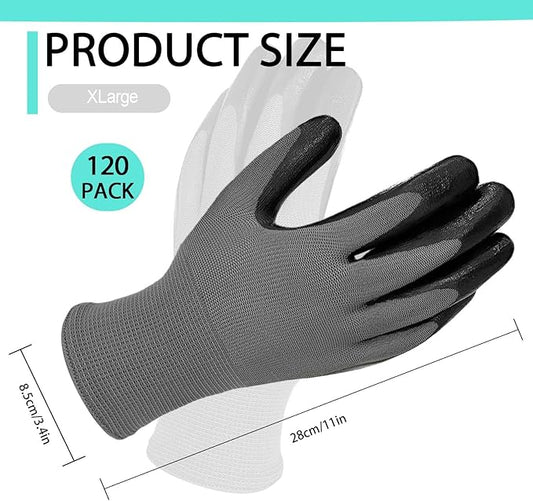 YOUKE OLA 120 Pair Gardening Gloves for Men, Breathable Rubber Coated Garden Gloves Working Gloves for Gardening, Construction Black 10/XLarge