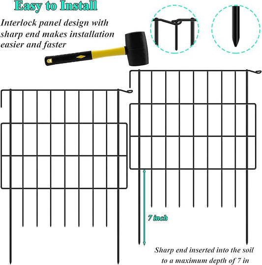 Decorative Garden Fences 17in x 23.3ft, 22 Pack Outdoor Fencing Animal Barrier Dog Border with 1.25in Gap, Metal Wire Fence Panels for Garden Decor, Flower Bed Edging Borders for No Dig Patio Yard
