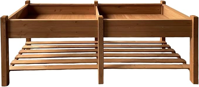 Raised Garden Bed 72'' x 23.5'' x 30''—Fir Wood Elevated Planter, Connected Double Raised Bed Garden Planters with Upgraded Bottom Storage Shelf, Raised Beds for Outdoors (Patio/Backyard)