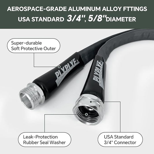 Garden Hose 100ft, Made of TPU(Not PVC), Ultra-Light & Flexible Water Hose, Non-Shrinking, Easy to Store, Drinking Water Safe Material, All-weather, Black&Gray
