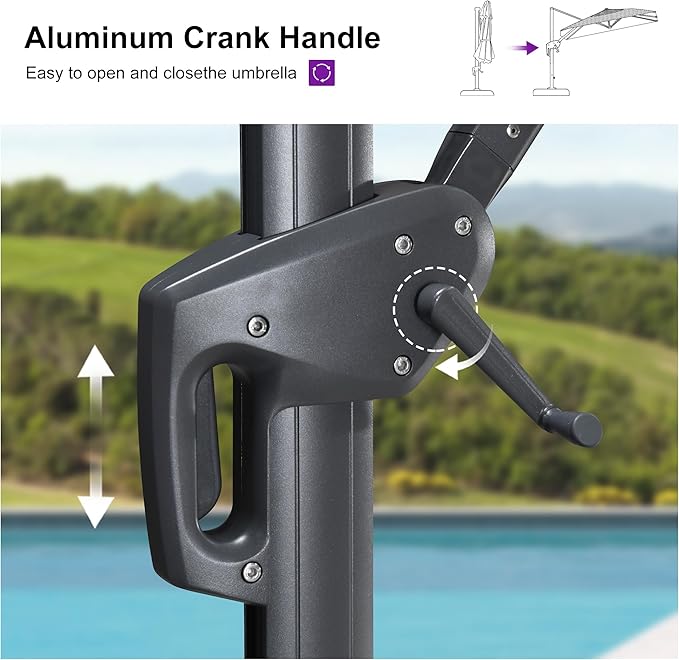 PURPLE LEAF 9' X 12' Swivel Outdoor Patio Aluminum Umbrella with Base Left-right Tilting Cantilever Offset Umbrella with UV Resistant Heavy Duty Fabric for Deck Pool Patio Backyard, Ocean Slate