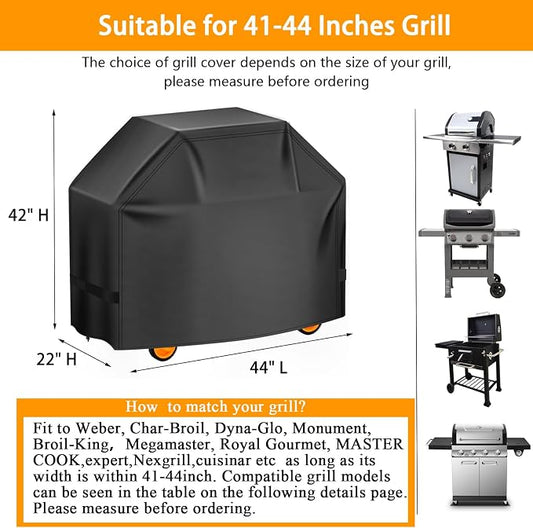 Aoretic Grill Cover, 44 inch BBQ Gas Grill Cover for Outdoor Grill, Charbroil Grill Cover Barbecue Waterproof, Anti-UV for Weber Char-Broil Monument, Dyna-glo Nexgrill Spun Polyester