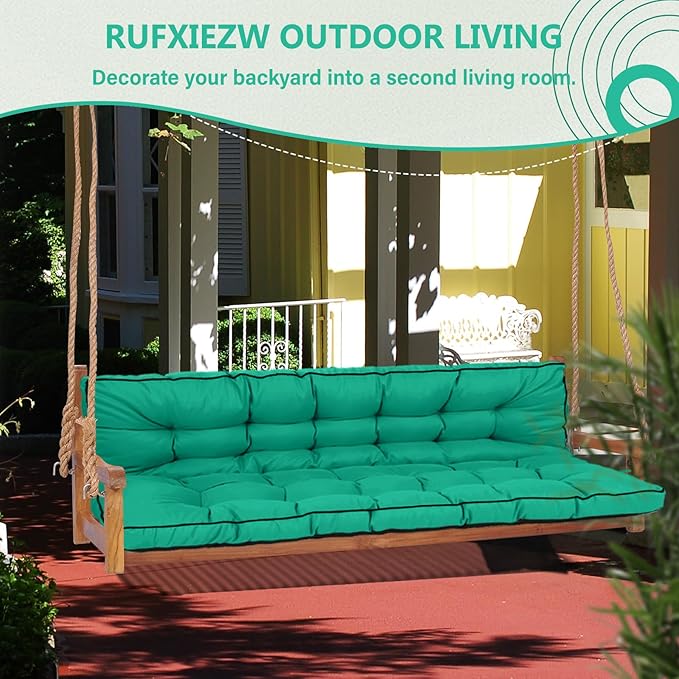 2/3 Seater Swing Replacement Cushion, Waterproof Porch Swing Cushions with Backrest, Thickened Bench Cushions for Outdoor Furniture, for Outdoor Patio Swing (Lake Blue, 70.8 * 40in)