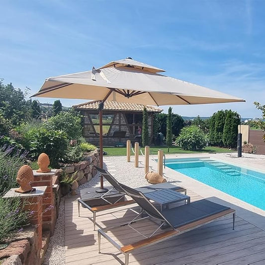 PURPLE LEAF 9ft Patio Umbrella Outdoor Square Umbrellas Large Cantilever Umbrella Windproof Offset Heavy Duty Sun Umbrellas for Garden Deck Pool Patio, Beige