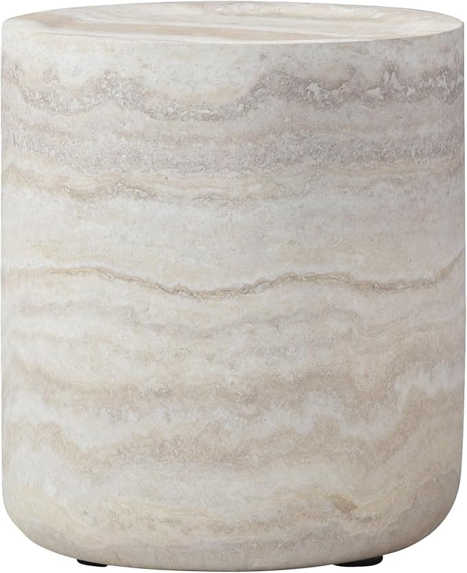 kevinplus Round Side Table Faux Stone End Table for Living Room, Modern Contemporary Style, Fiberglass Material, No Assembly (Mars Texture, ø15.74'' x 17.7'')