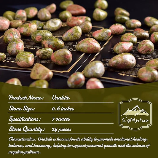 Unakite Healing Crystal Stone Set - 24 Pieces, 0.6" Natural & Polished Stones for Healing, Meditation, Reiki, Chakra, Crafting & Decoration