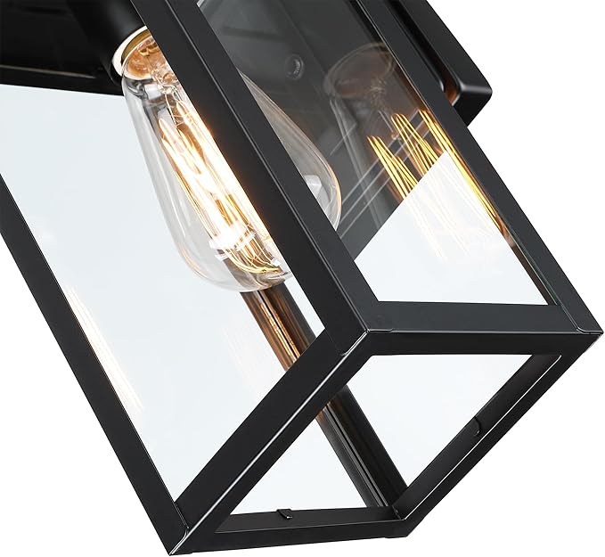 WISBEAM 13.7in Black Outdoor Wall Lantern, Dusk to Dawn Outdoor Wall Sconce, E26 Base 60W Max, Metal Housing Plus Glass, ETL Qualified, Bulbs not Included