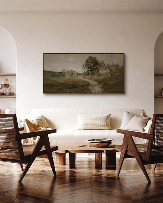 InSimSea Extra Large Framed Vintage Wall Art, Living Room Country Farmhouse Decor, Retro Road Landscape Paintings, Canvas Prints, Rustic Scenery Long Pictures for Bedroom Above of Bed,24x48inch
