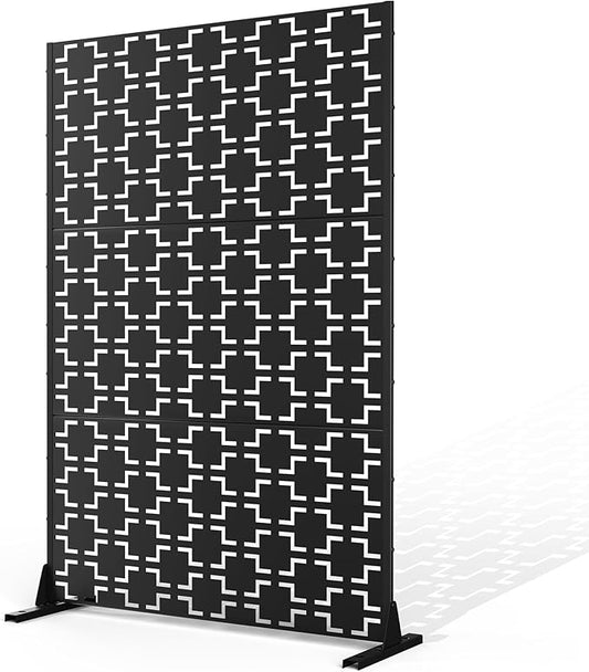 Metal Privacy Screen Outdoor Privacy Screen, Freestanding Fence Panel for Outside, 72''H×47''W, Decorative Screen Panel for Backyard/Patio/Deck