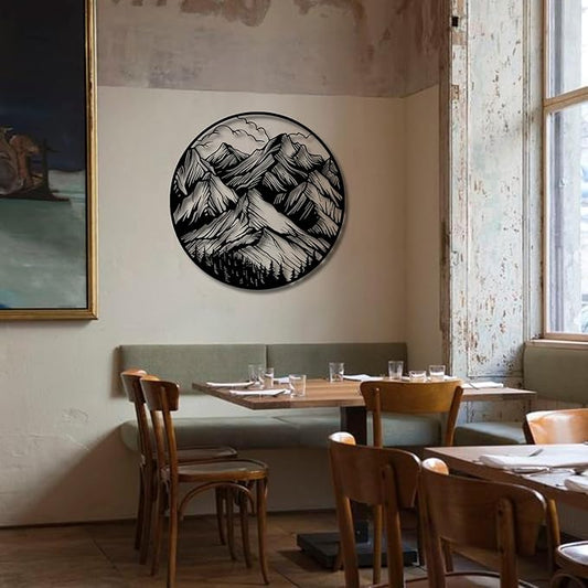 Metal Wall Decor | 35'' x 35'' x 0.05'' Mountains Themed Metal Wall Art | Handmade Indoor and Outdoor Wall Decorations