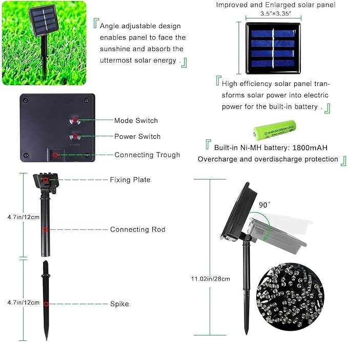 OZS 6 Pack 480LED Solar Christmas String Lights Outdoor, Waterproof 8 Modes Solar Tree Light, Green Wire Christmas Lights Outdoor for Garden, Party, Wedding, Christmas Decorations (Multicolor)